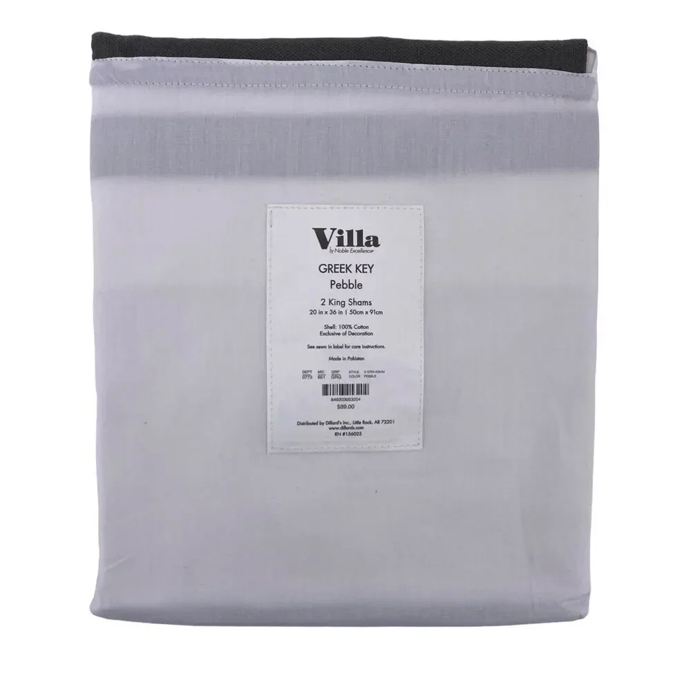 Villa Noble Excellence Greek Key Pebble Boarder Pillow Sham Set Gray White King